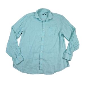 HIHO Linen Button Up Shirt Mens L Teal Lightweight Casual Beach Preppy Summer